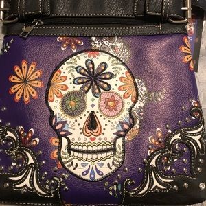 Purple sugar skull cross body purse conceal carry